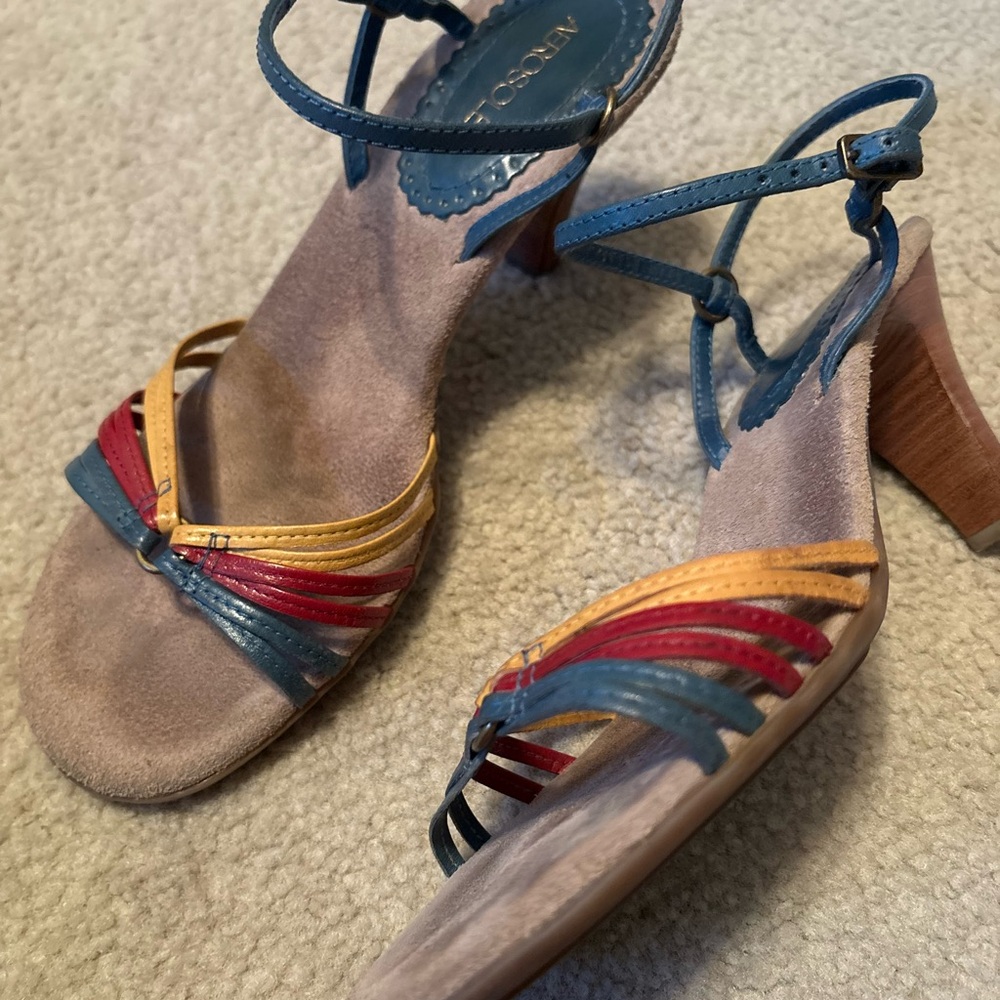AEROSOLES Leather Rainbow Slingback Heels Strappy Sandals Comfort  Cushion S 8